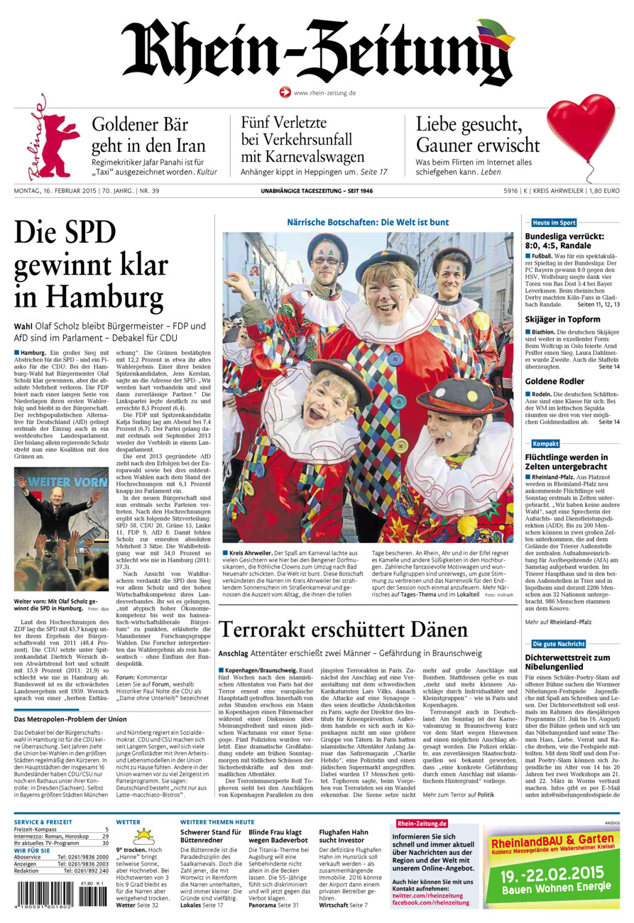 Rhein-Zeitung Kreis Ahrweiler vom Montag, 16.02.2015