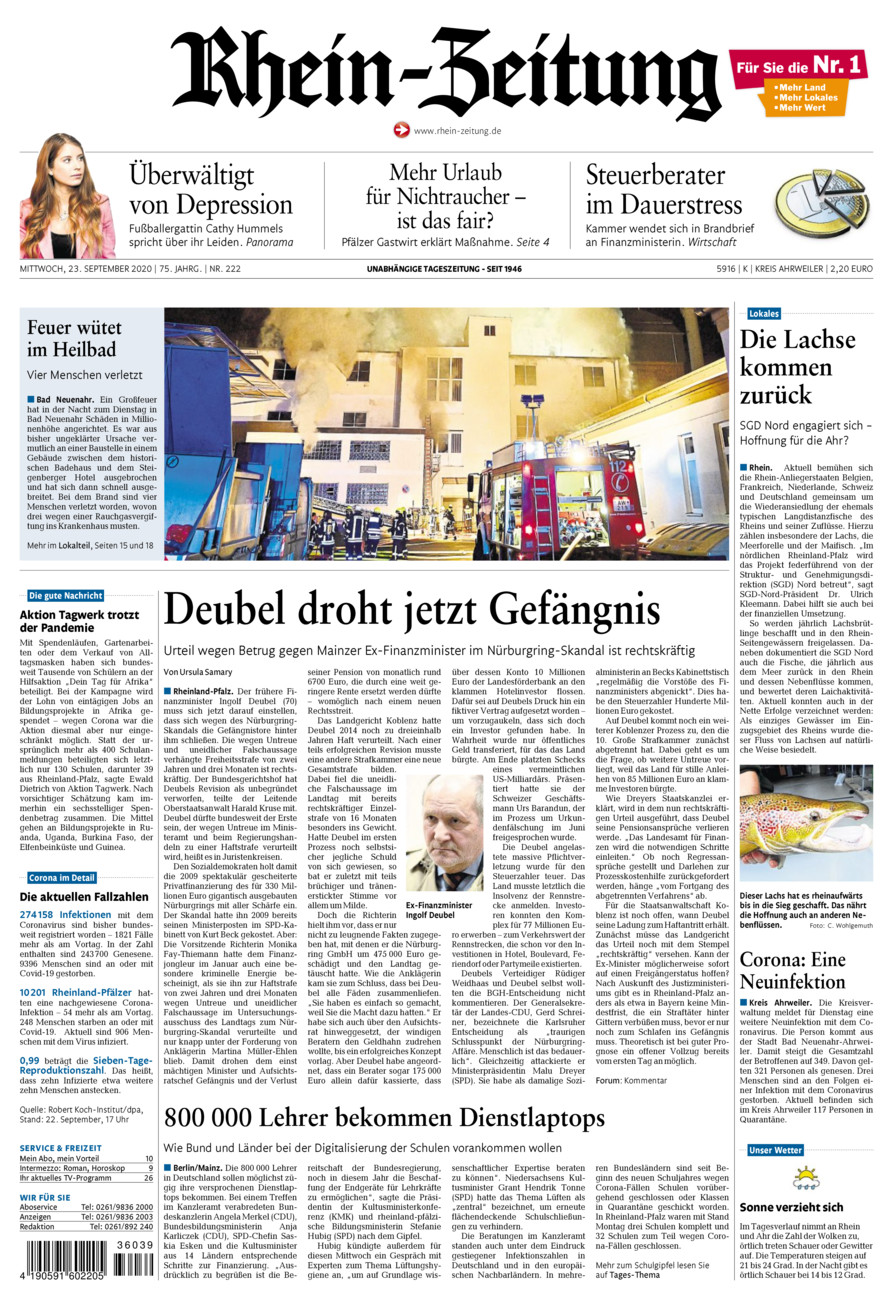 Rhein-Zeitung Kreis Ahrweiler vom Mittwoch, 23.09.2020