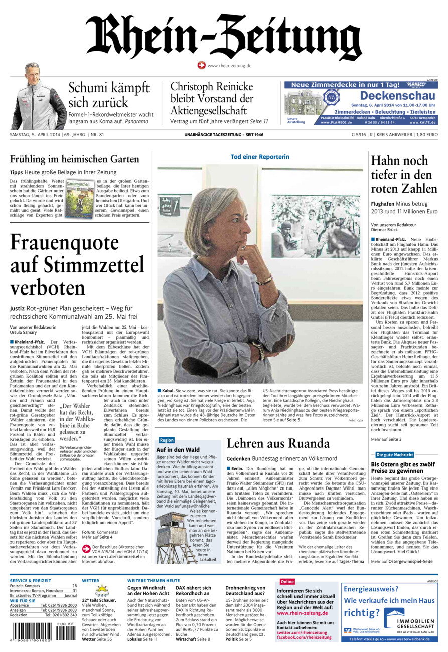 Rhein-Zeitung Kreis Ahrweiler vom Samstag, 05.04.2014
