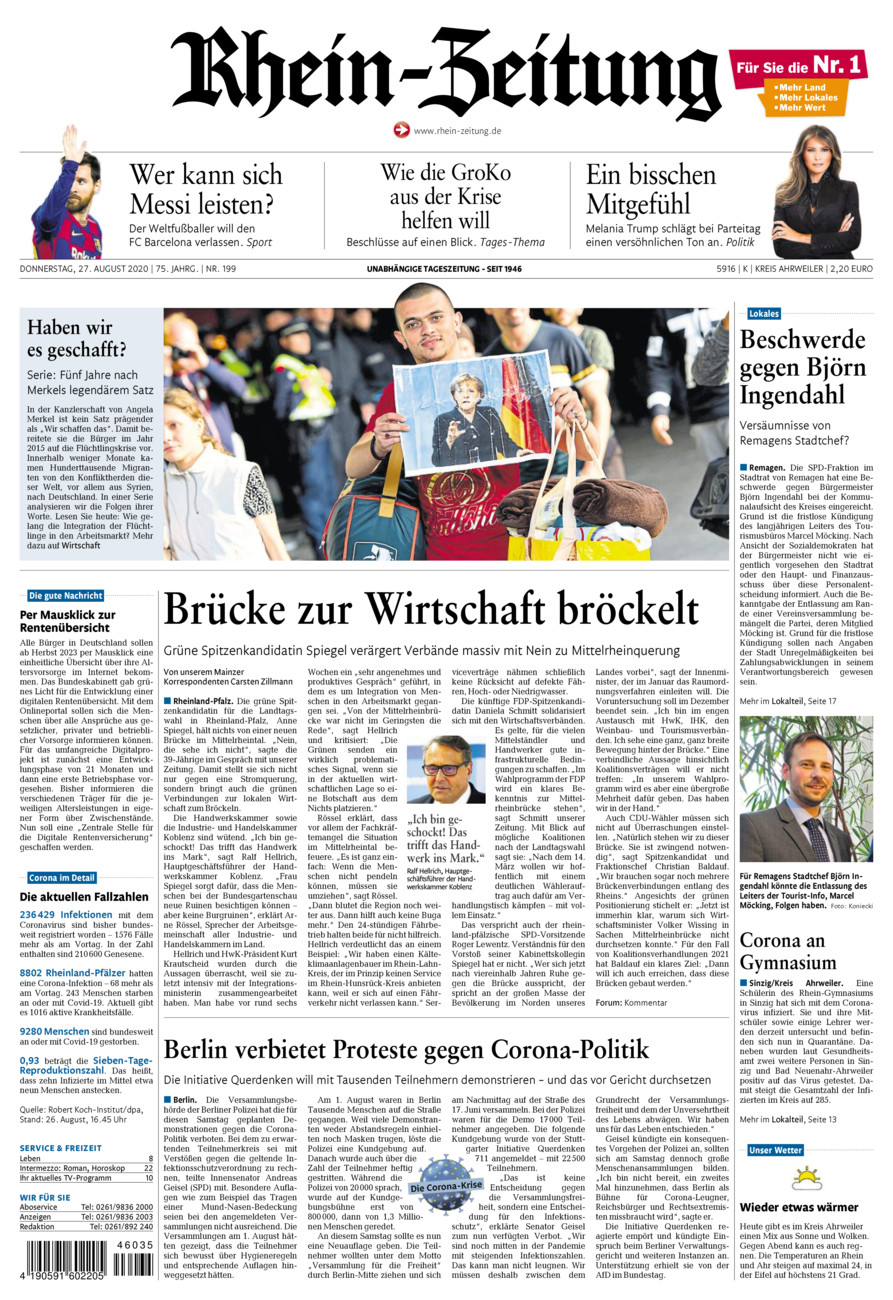 Rhein-Zeitung Kreis Ahrweiler vom Donnerstag, 27.08.2020