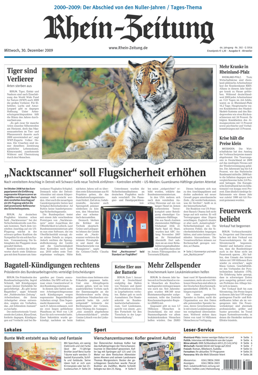 Rhein-Zeitung Kreis Ahrweiler vom Mittwoch, 30.12.2009