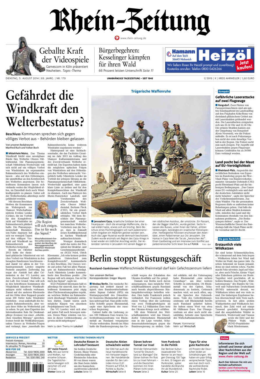 Rhein-Zeitung Kreis Ahrweiler vom Dienstag, 05.08.2014