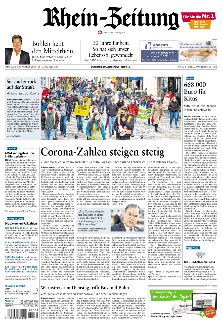 Rhein-Zeitung Kreis Ahrweiler vom Samstag, 26.09.2020
