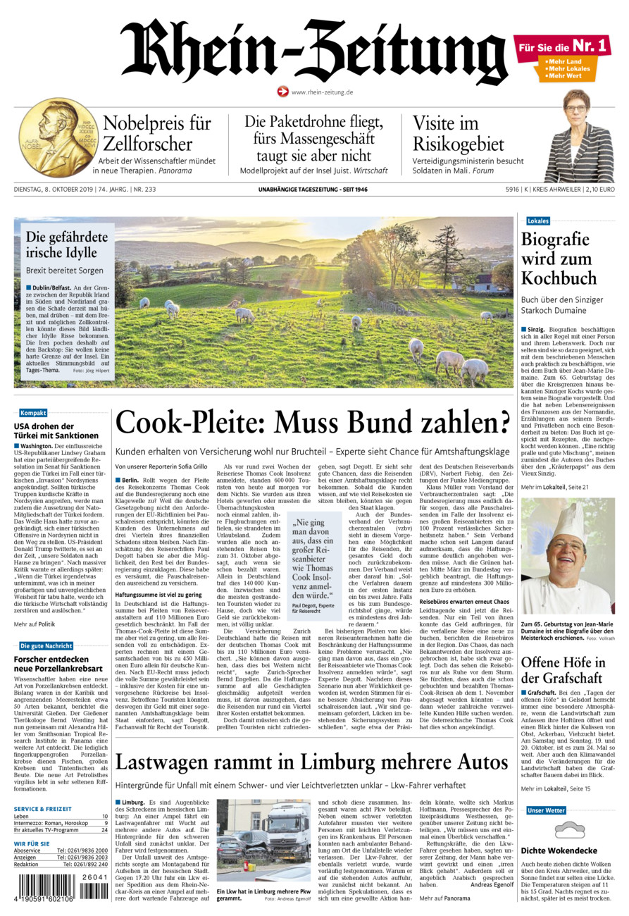 Rhein-Zeitung Kreis Ahrweiler vom Dienstag, 08.10.2019