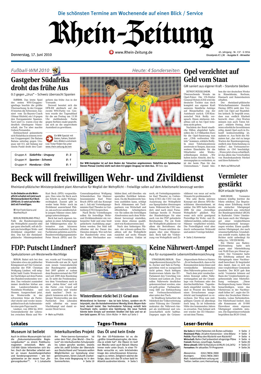 Rhein-Zeitung Kreis Ahrweiler vom Donnerstag, 17.06.2010