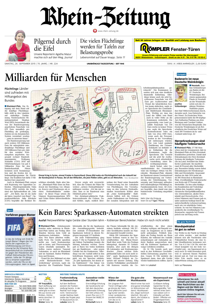 Rhein-Zeitung Kreis Ahrweiler vom Samstag, 26.09.2015