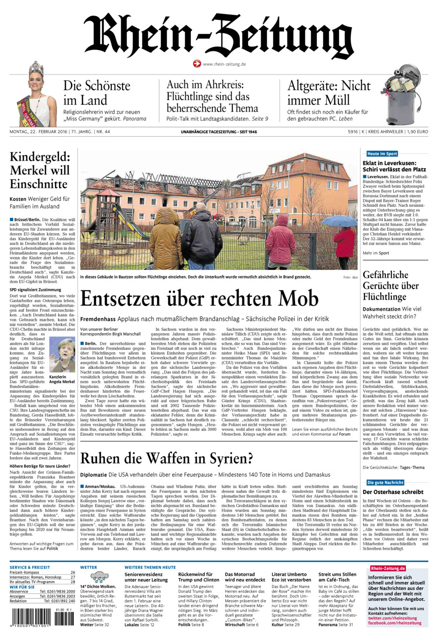 Rhein-Zeitung Kreis Ahrweiler vom Montag, 22.02.2016
