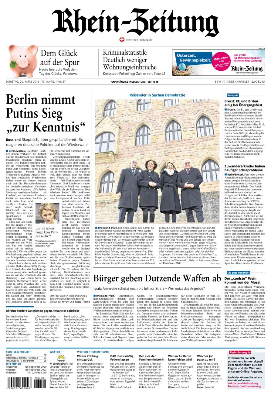 Rhein-Zeitung Kreis Ahrweiler vom Dienstag, 20.03.2018