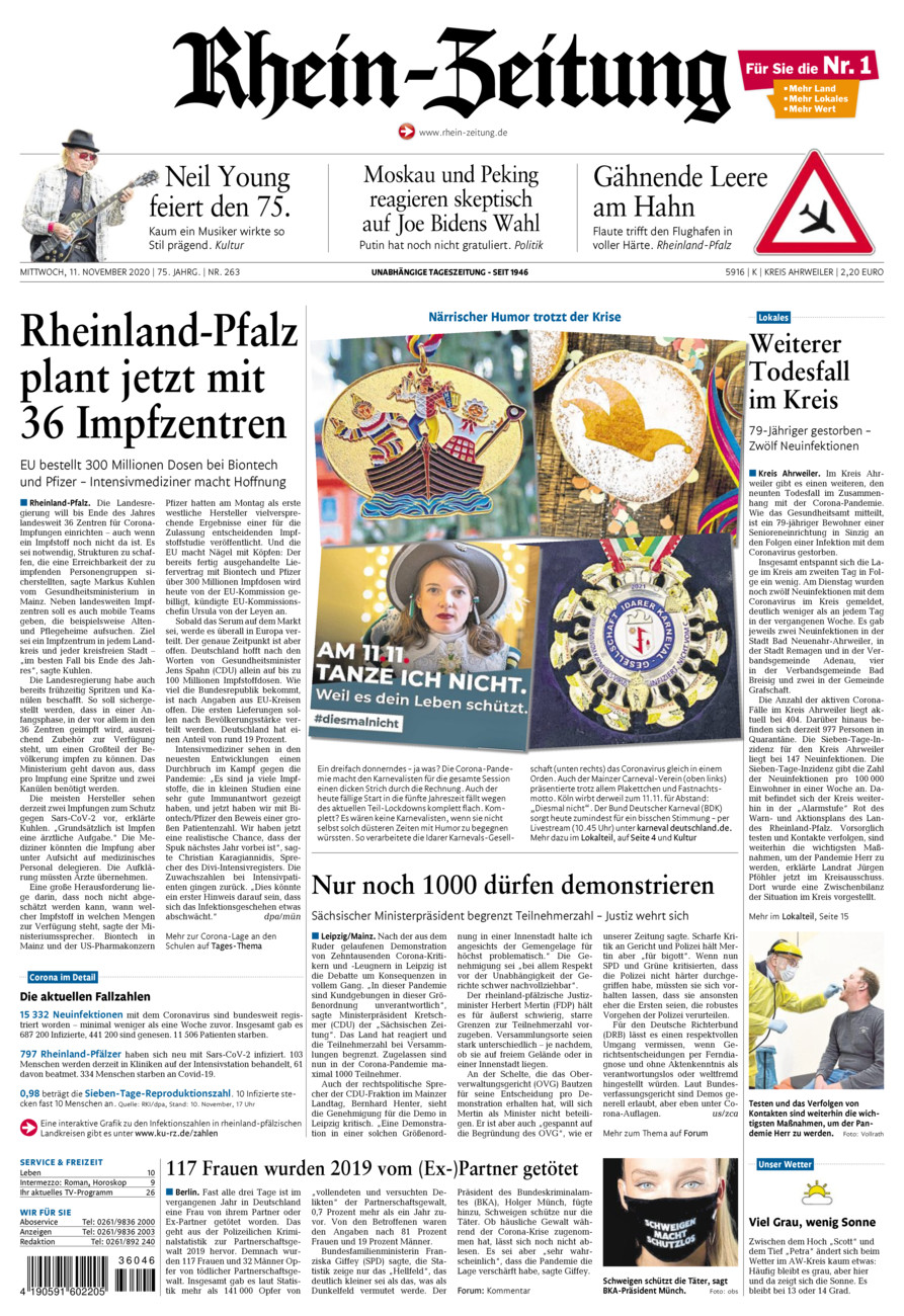 Rhein-Zeitung Kreis Ahrweiler vom Mittwoch, 11.11.2020
