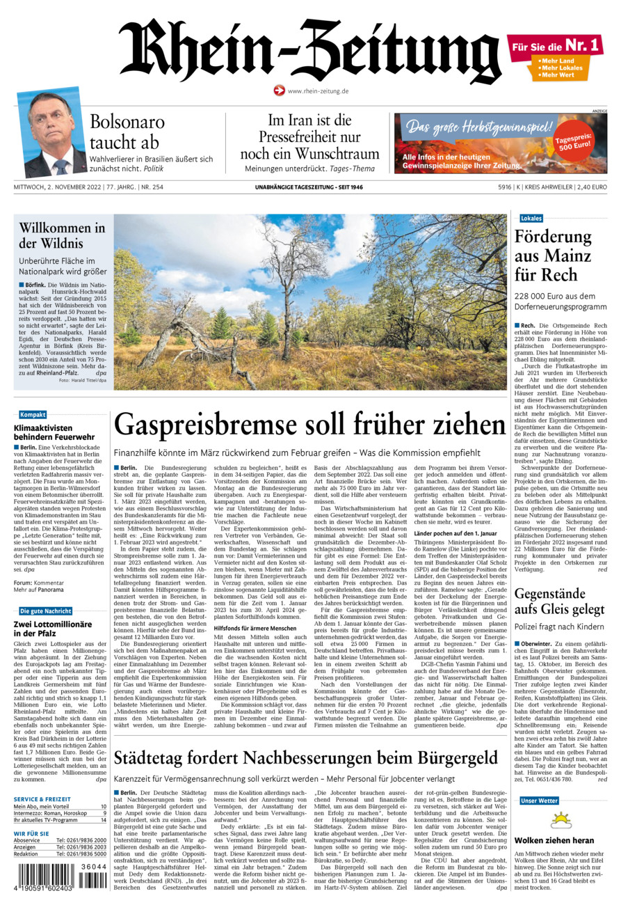 Rhein-Zeitung Kreis Ahrweiler vom Mittwoch, 02.11.2022