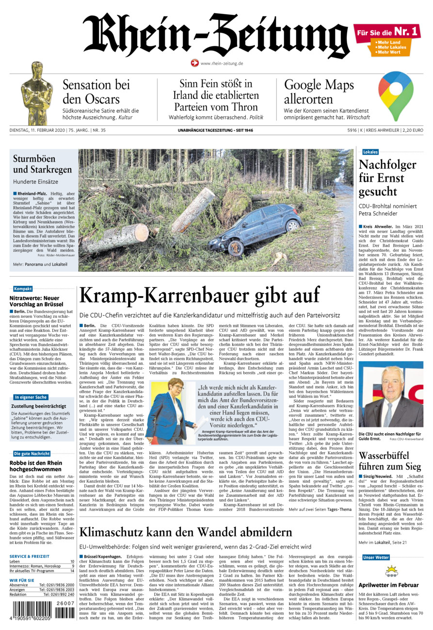 Rhein-Zeitung Kreis Ahrweiler vom Dienstag, 11.02.2020