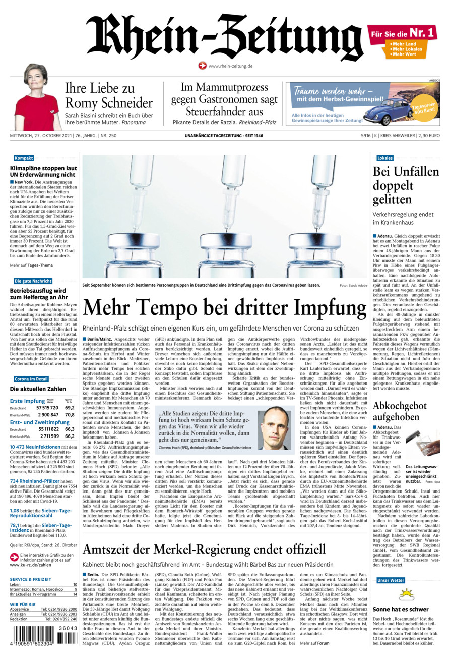 Rhein-Zeitung Kreis Ahrweiler vom Mittwoch, 27.10.2021