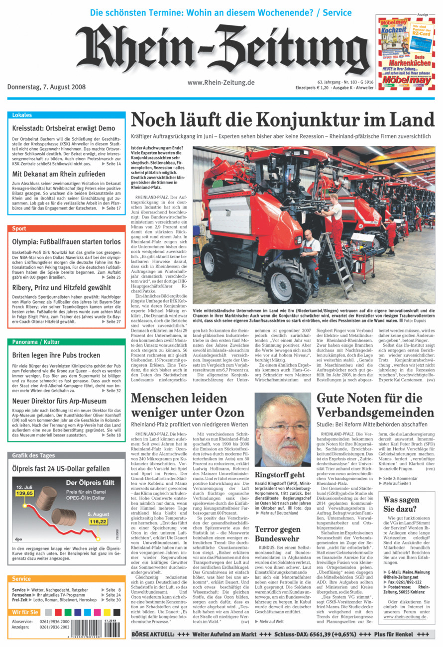 Rhein-Zeitung Kreis Ahrweiler vom Donnerstag, 07.08.2008