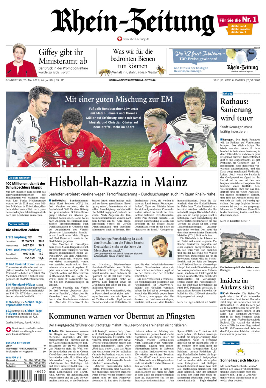 Rhein-Zeitung Kreis Ahrweiler vom Donnerstag, 20.05.2021
