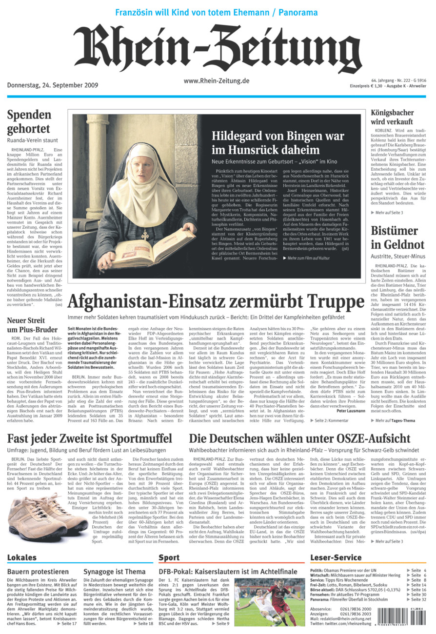 Rhein-Zeitung Kreis Ahrweiler vom Donnerstag, 24.09.2009