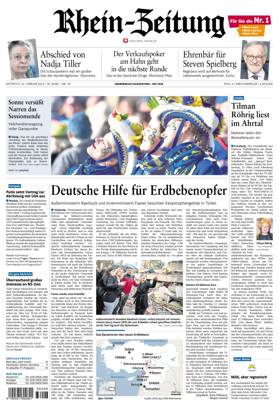 Rhein-Zeitung Kreis Ahrweiler vom Mittwoch, 22.02.2023
