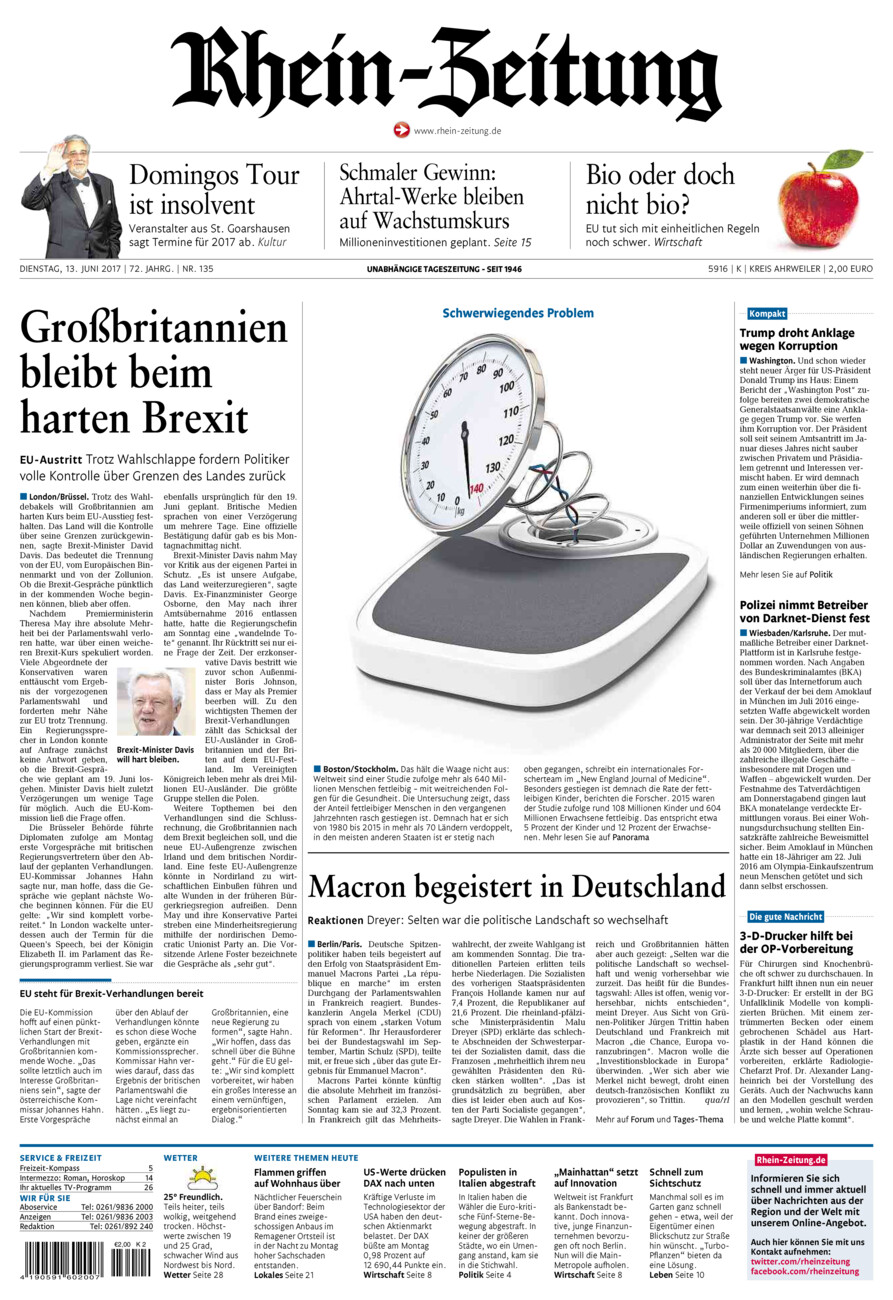 Rhein-Zeitung Kreis Ahrweiler vom Dienstag, 13.06.2017