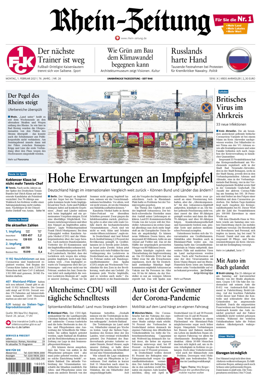 Rhein-Zeitung Kreis Ahrweiler vom Montag, 01.02.2021
