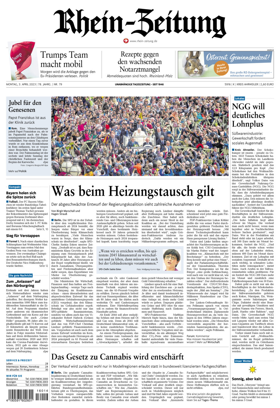 Rhein-Zeitung Kreis Ahrweiler vom Montag, 03.04.2023