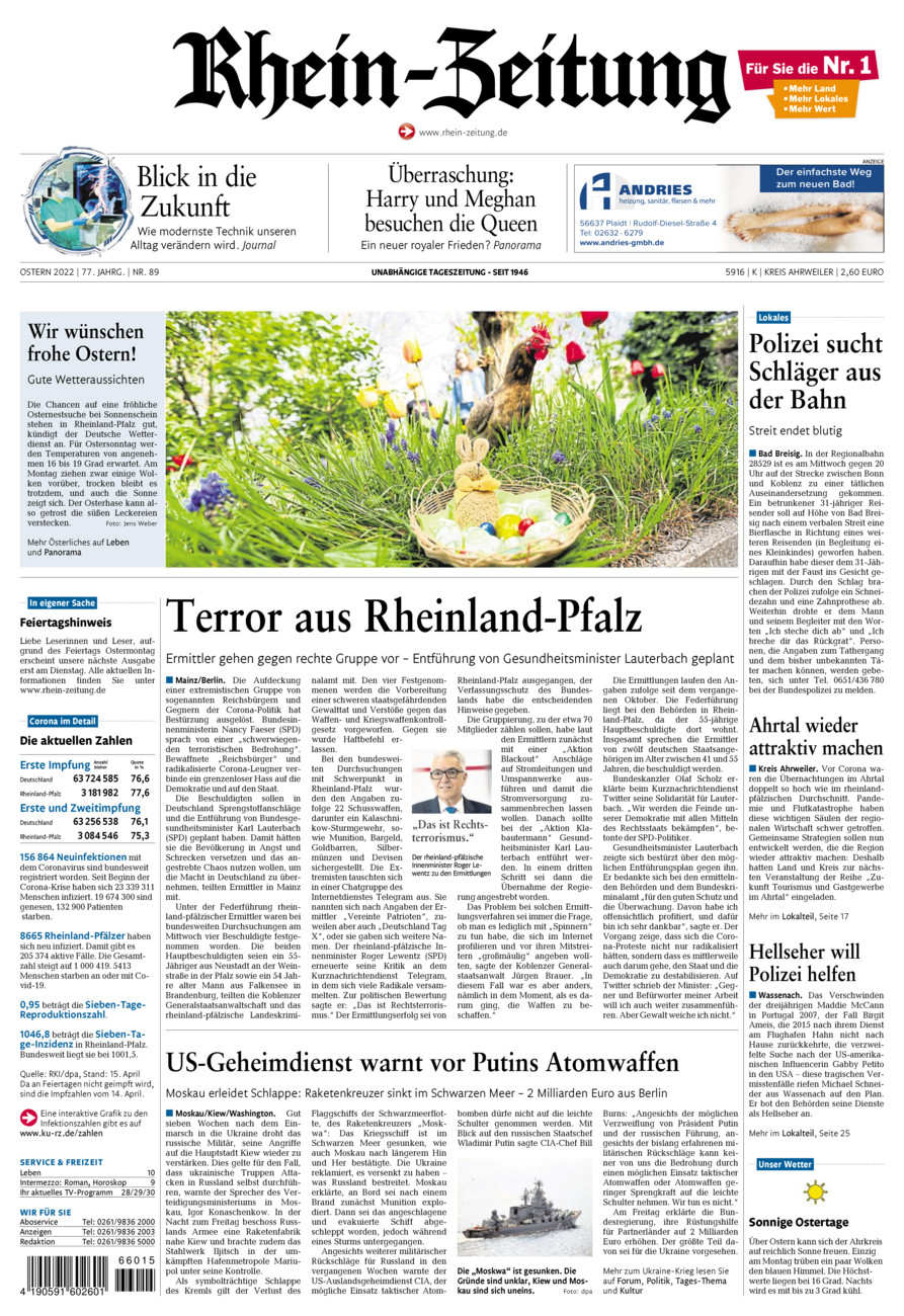 Rhein-Zeitung Kreis Ahrweiler vom Samstag, 16.04.2022