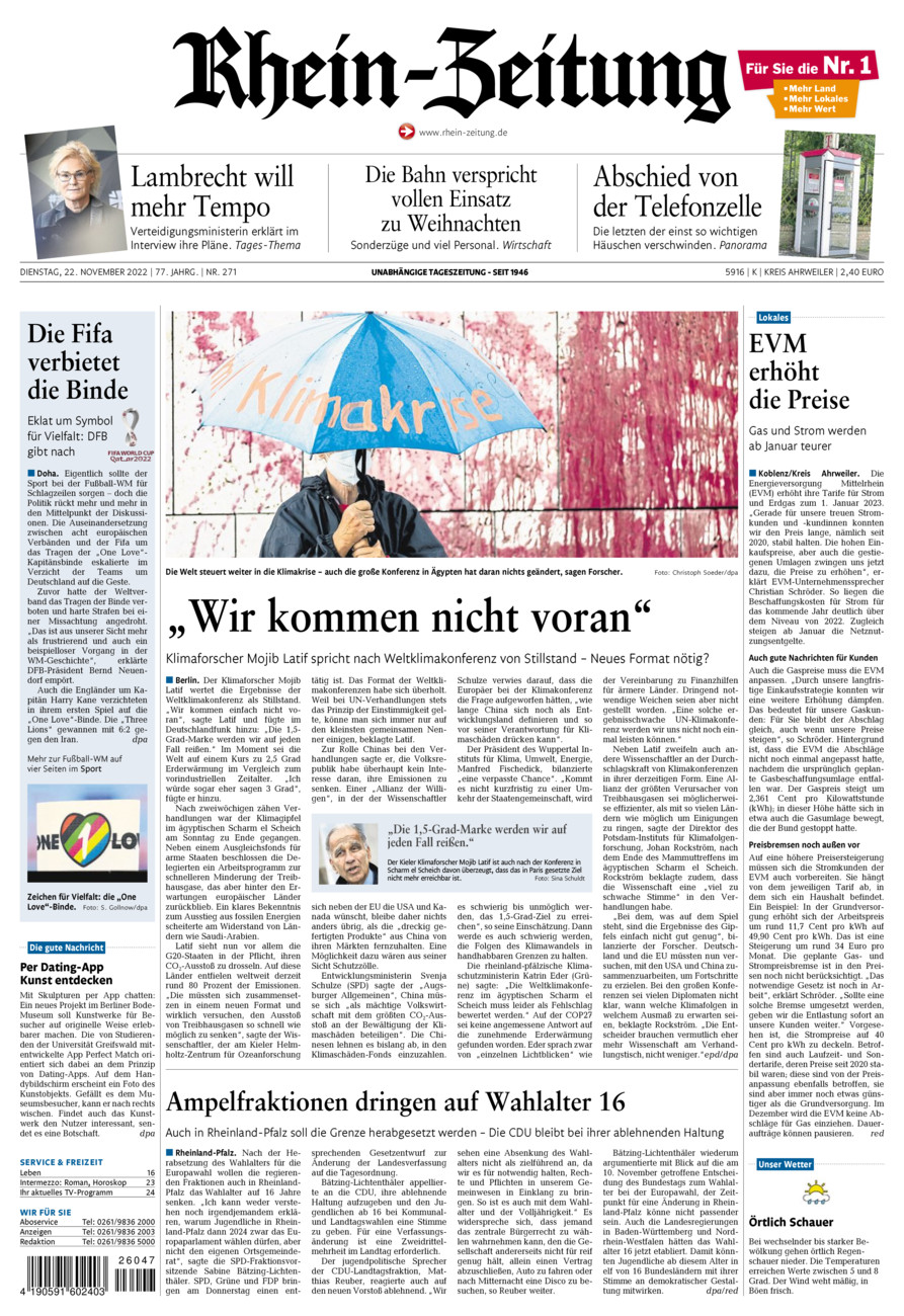 Rhein-Zeitung Kreis Ahrweiler vom Dienstag, 22.11.2022