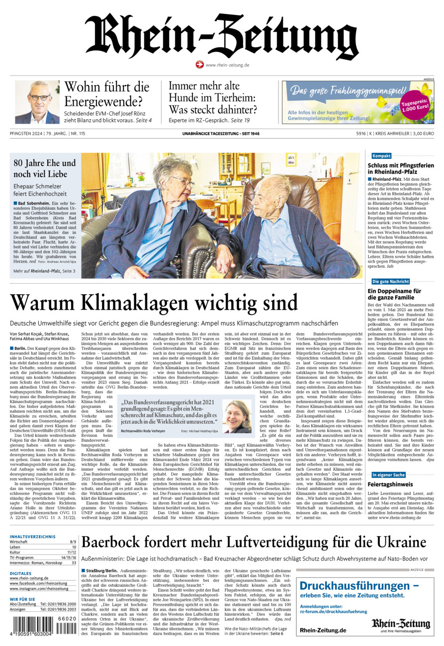 Rhein-Zeitung Kreis Ahrweiler vom Samstag, 18.05.2024