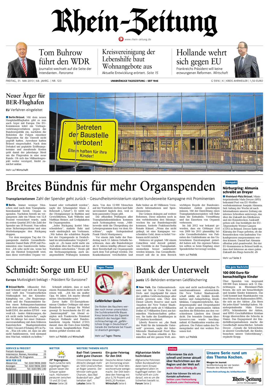 Rhein-Zeitung Kreis Ahrweiler vom Freitag, 31.05.2013