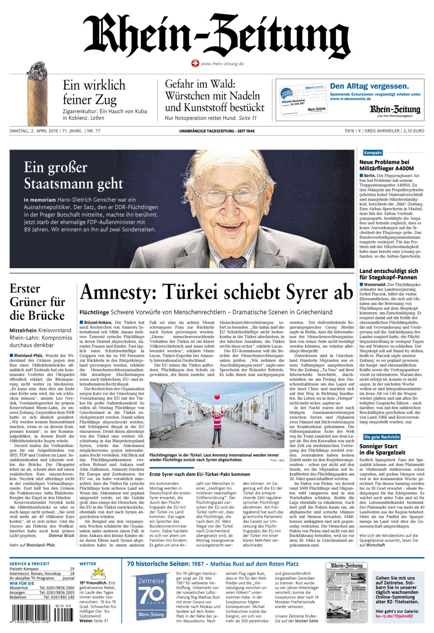Rhein-Zeitung Kreis Ahrweiler vom Samstag, 02.04.2016