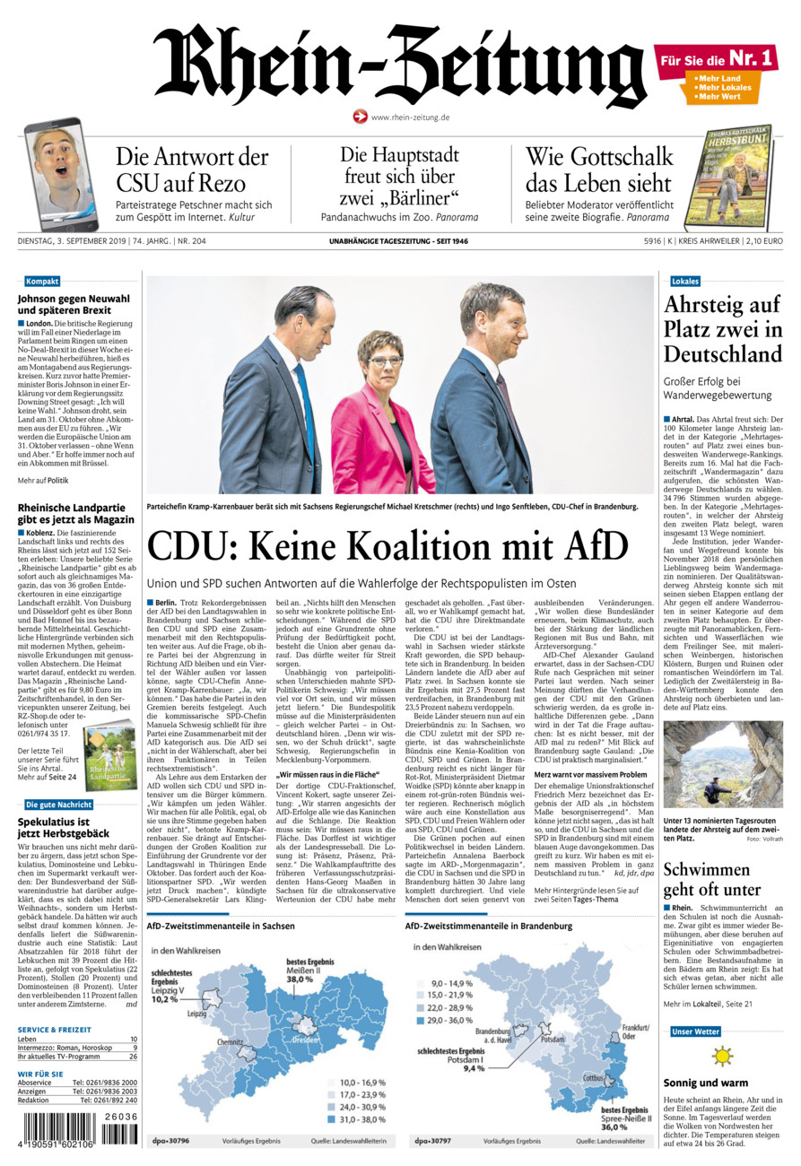 Rhein-Zeitung Kreis Ahrweiler vom Dienstag, 03.09.2019