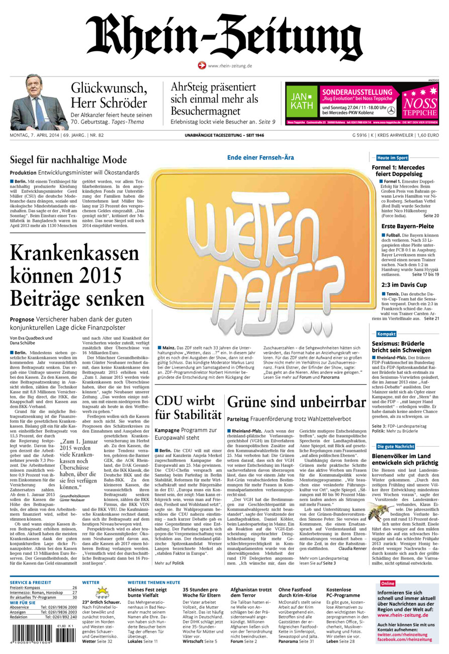 Rhein-Zeitung Kreis Ahrweiler vom Montag, 07.04.2014