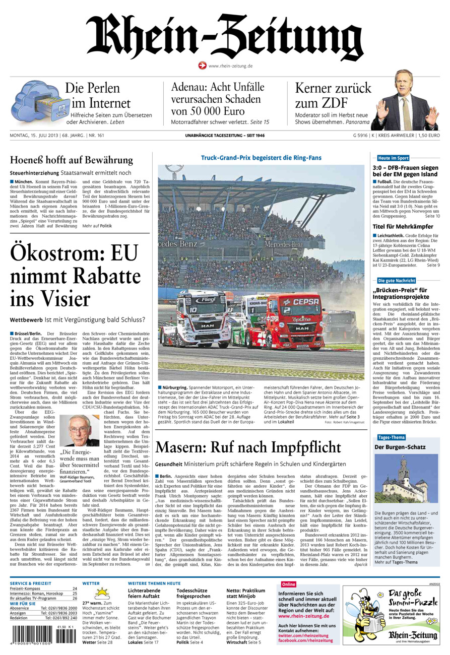 Rhein-Zeitung Kreis Ahrweiler vom Montag, 15.07.2013