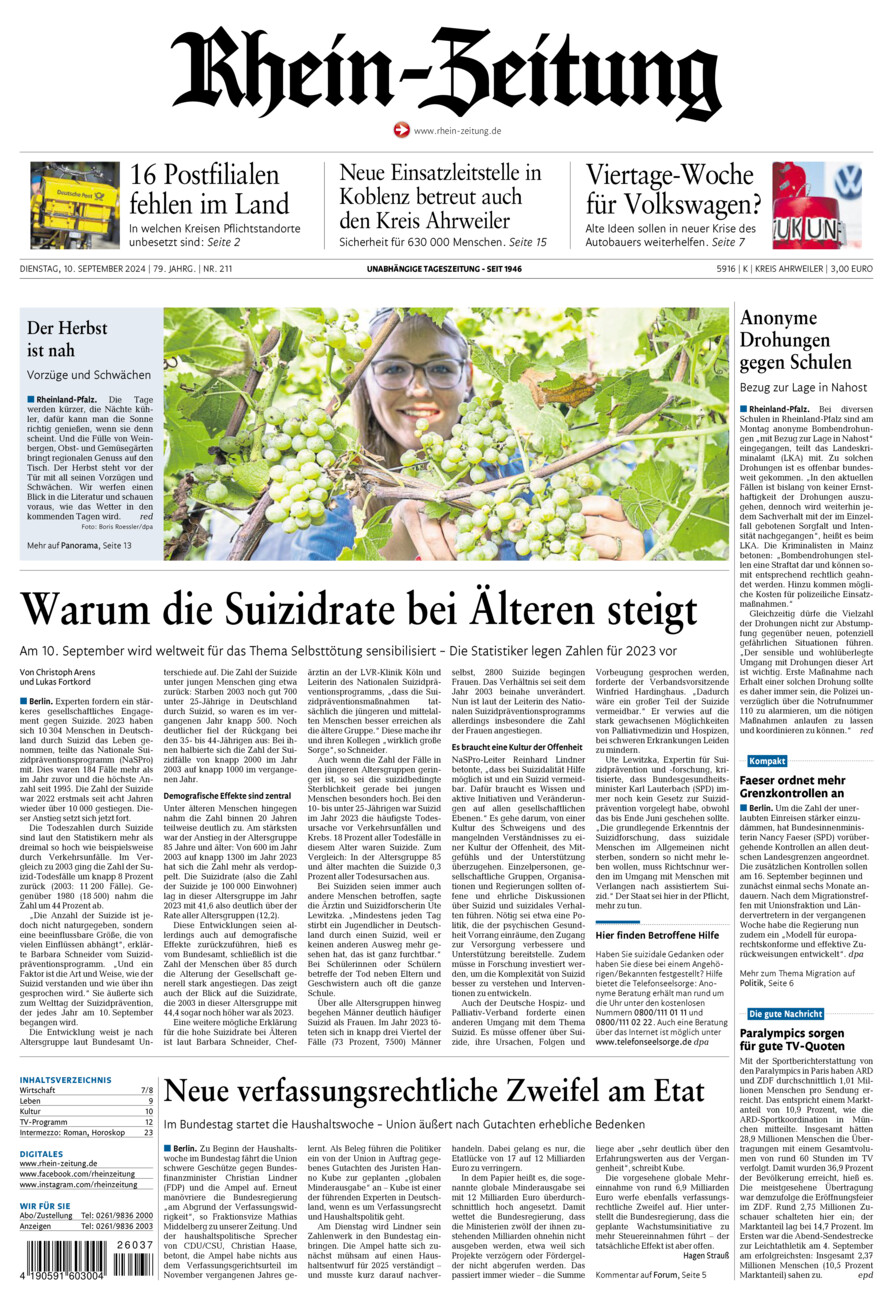 Rhein-Zeitung Kreis Ahrweiler vom Dienstag, 10.09.2024