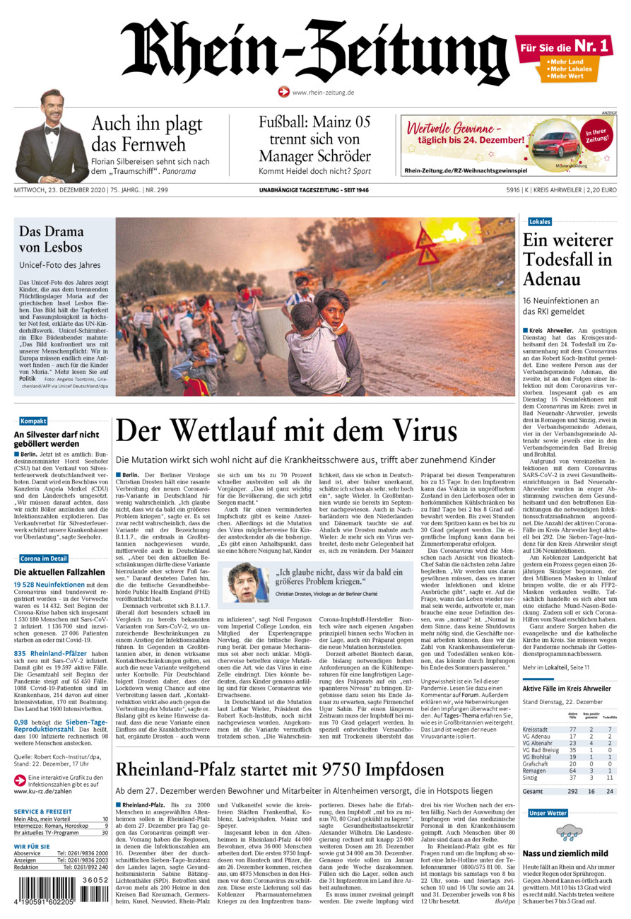 Rhein-Zeitung Kreis Ahrweiler vom Mittwoch, 23.12.2020