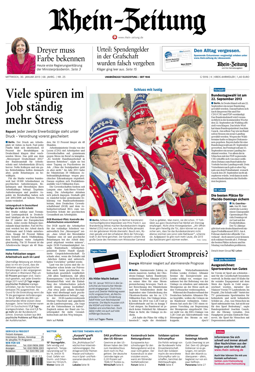 Rhein-Zeitung Kreis Ahrweiler vom Mittwoch, 30.01.2013