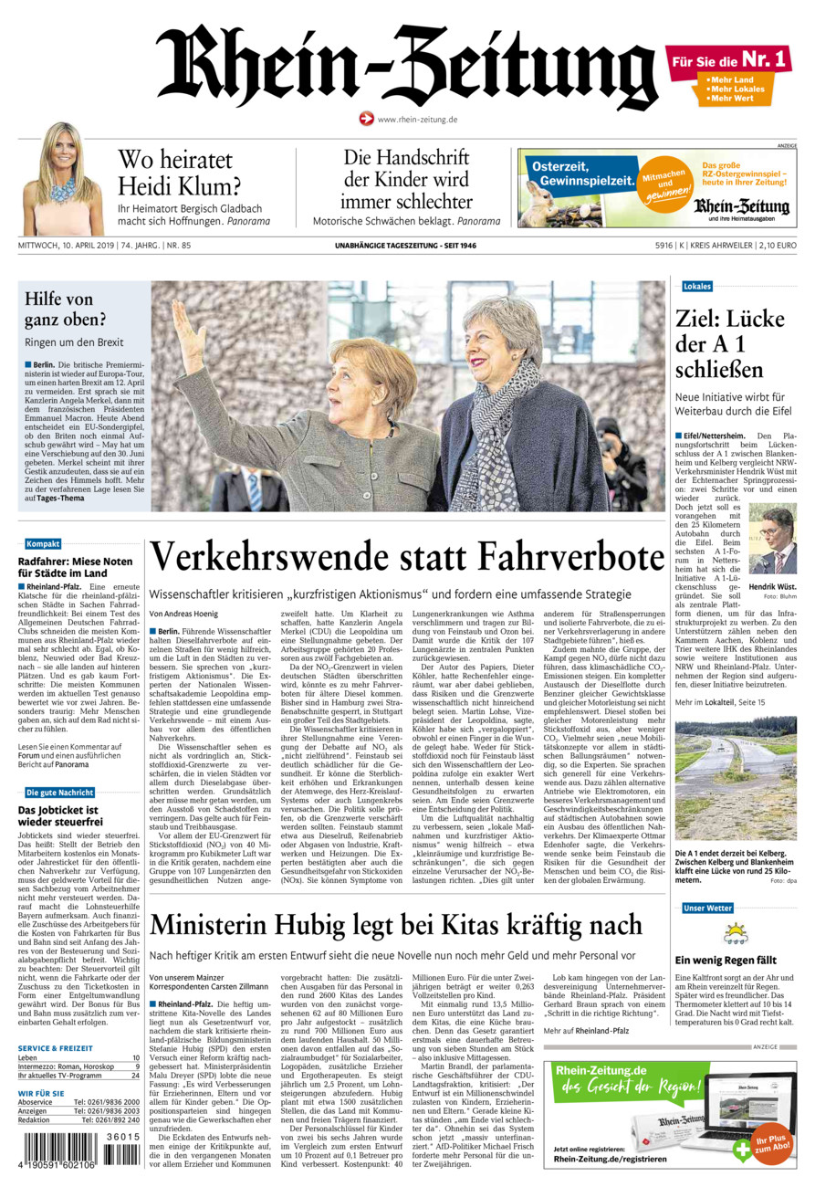 Rhein-Zeitung Kreis Ahrweiler vom Mittwoch, 10.04.2019