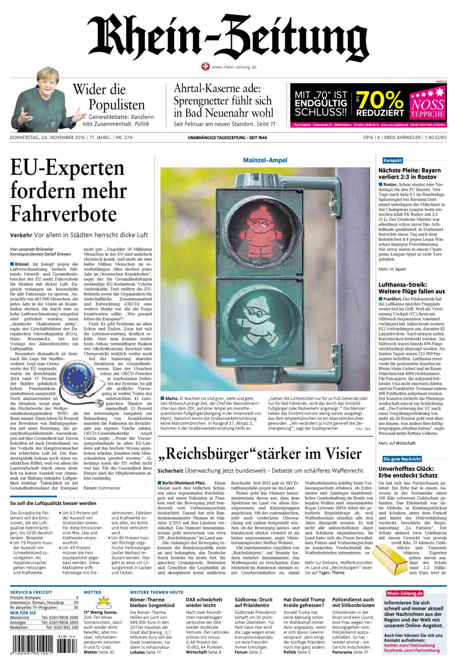 Rhein-Zeitung Kreis Ahrweiler vom Donnerstag, 24.11.2016