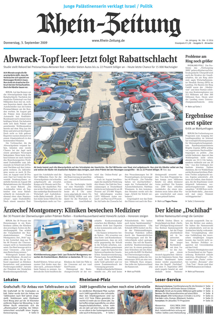 Rhein-Zeitung Kreis Ahrweiler vom Donnerstag, 03.09.2009