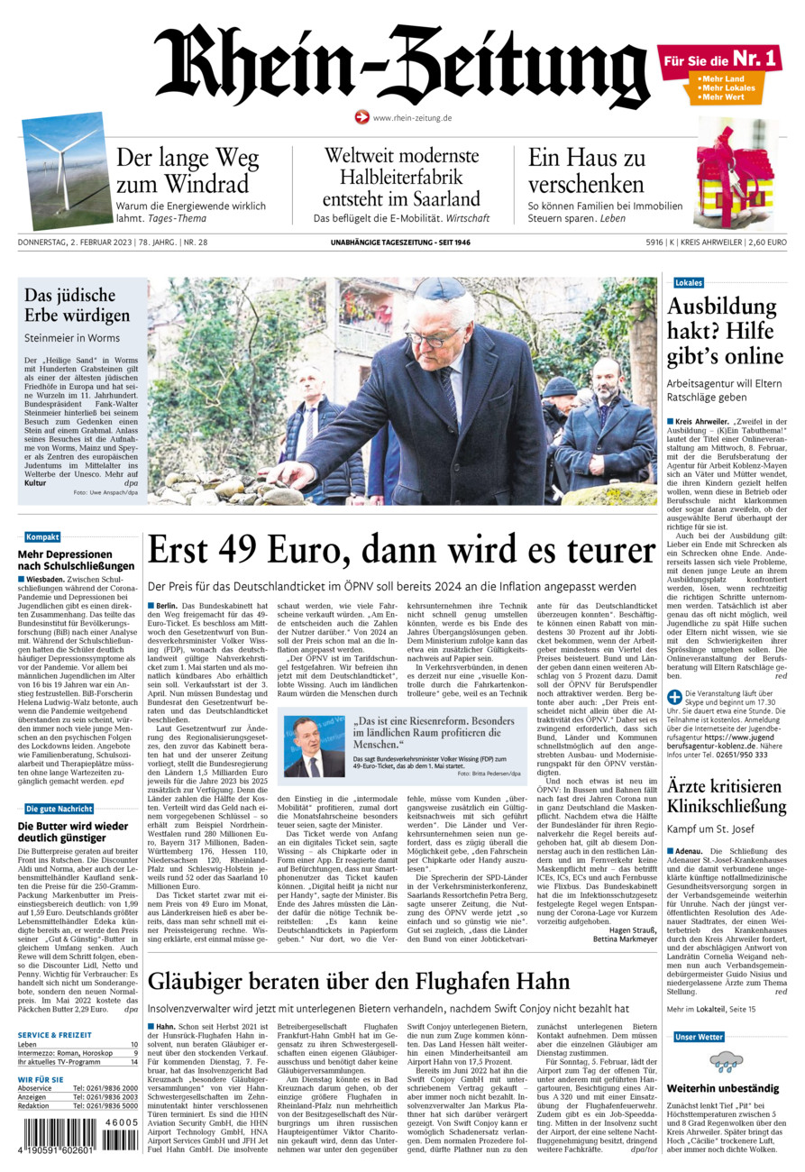 Rhein-Zeitung Kreis Ahrweiler vom Donnerstag, 02.02.2023