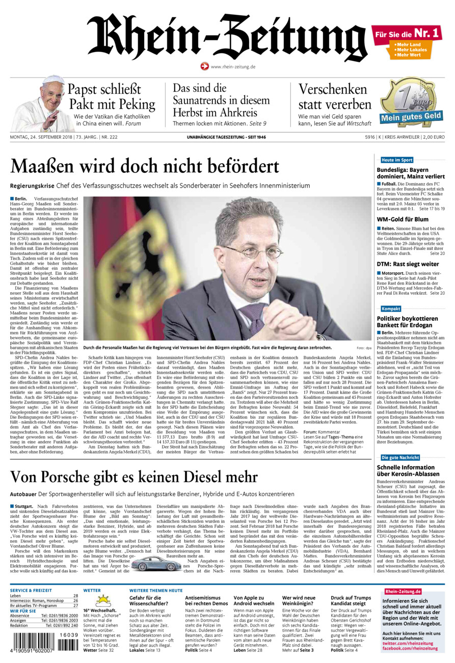 Rhein-Zeitung Kreis Ahrweiler vom Montag, 24.09.2018
