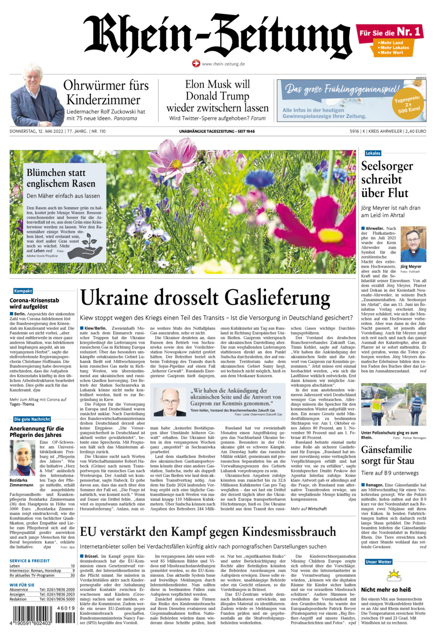 Rhein-Zeitung Kreis Ahrweiler vom Donnerstag, 12.05.2022