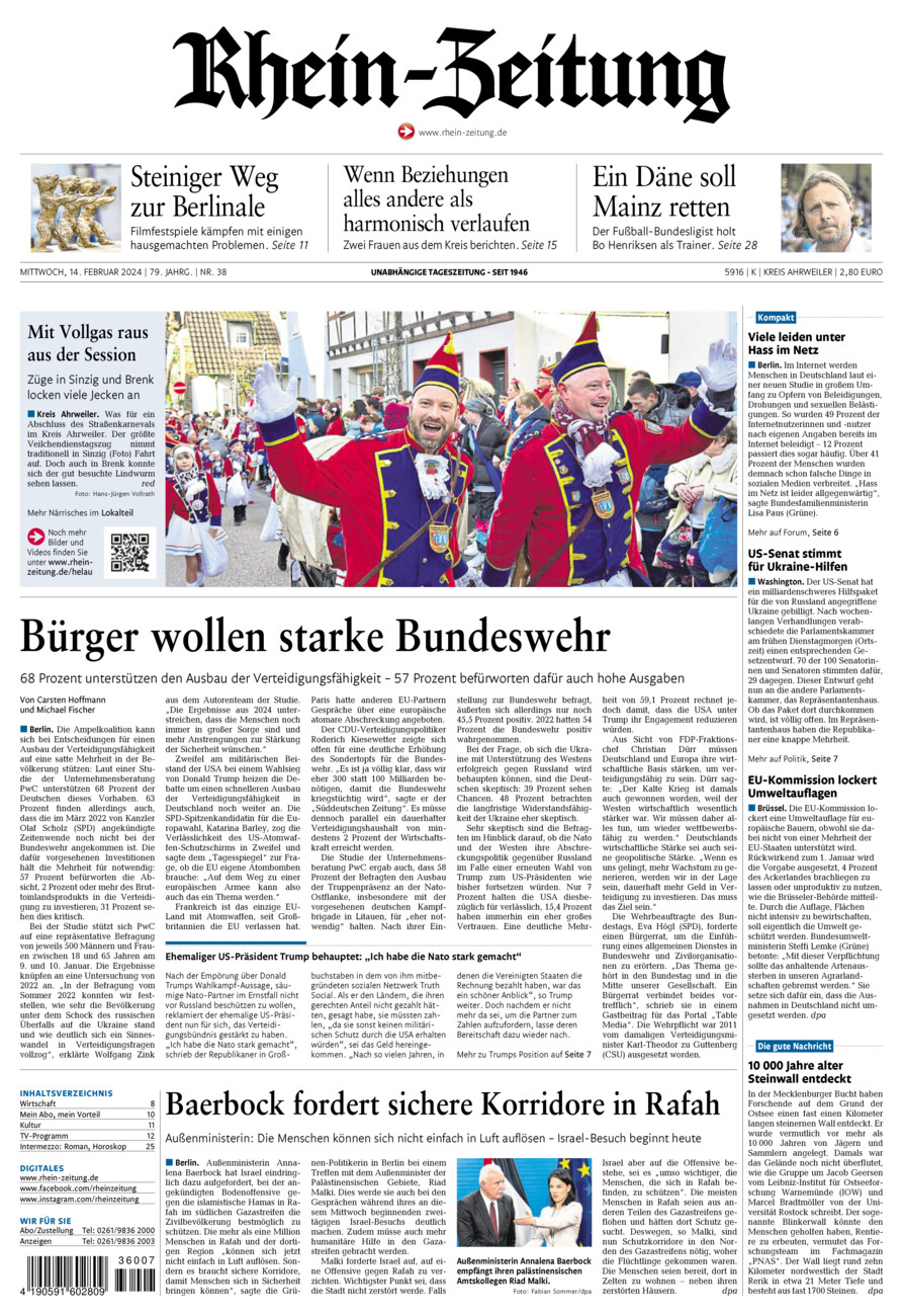 Rhein-Zeitung Kreis Ahrweiler vom Mittwoch, 14.02.2024