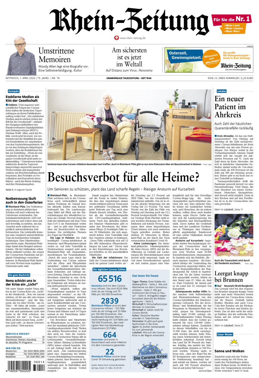 Rhein-Zeitung Kreis Ahrweiler vom Mittwoch, 01.04.2020