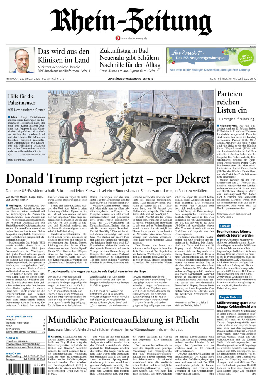 Rhein-Zeitung Kreis Ahrweiler vom Mittwoch, 22.01.2025