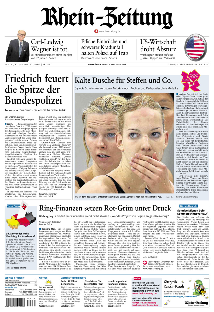 Rhein-Zeitung Kreis Ahrweiler vom Montag, 30.07.2012