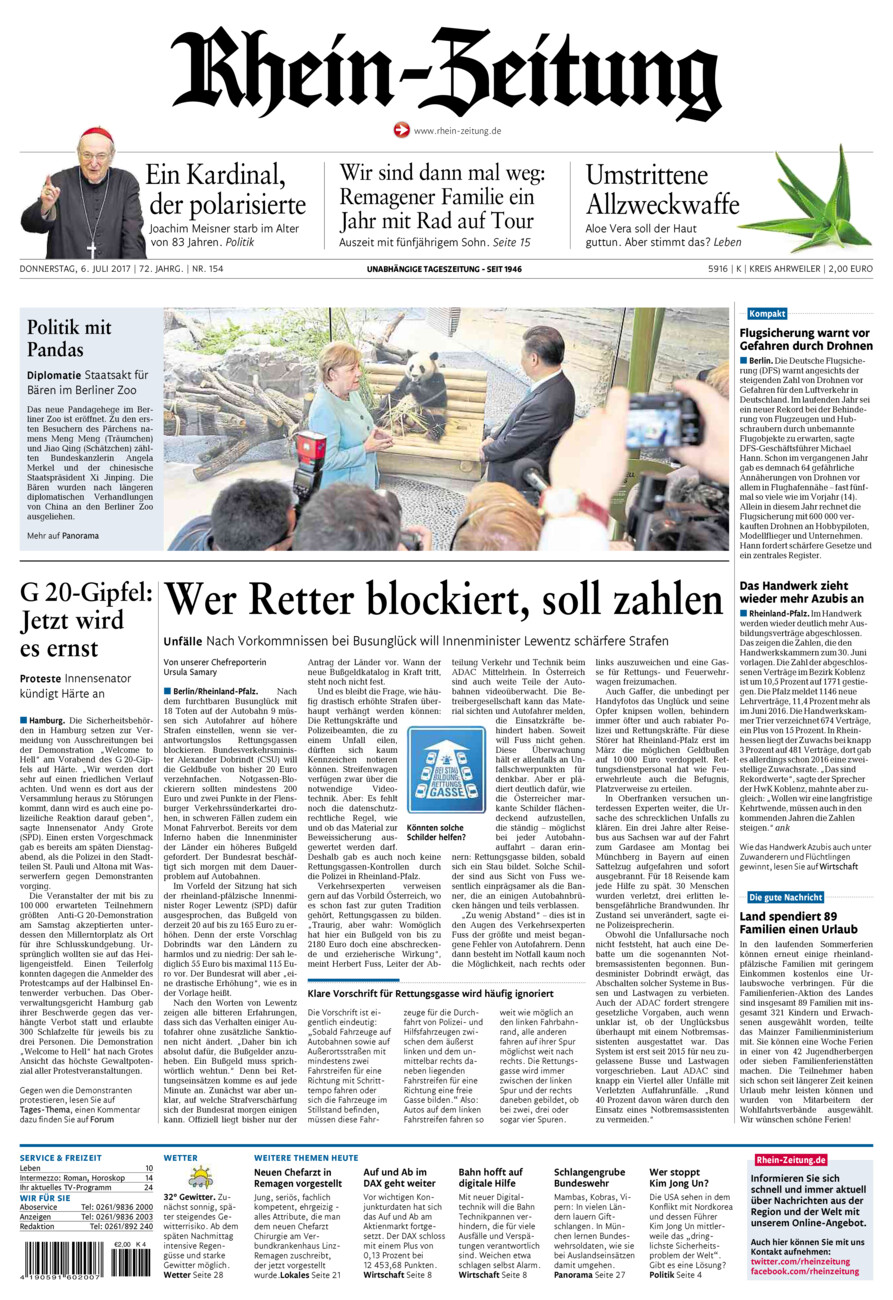 Rhein-Zeitung Kreis Ahrweiler vom Donnerstag, 06.07.2017
