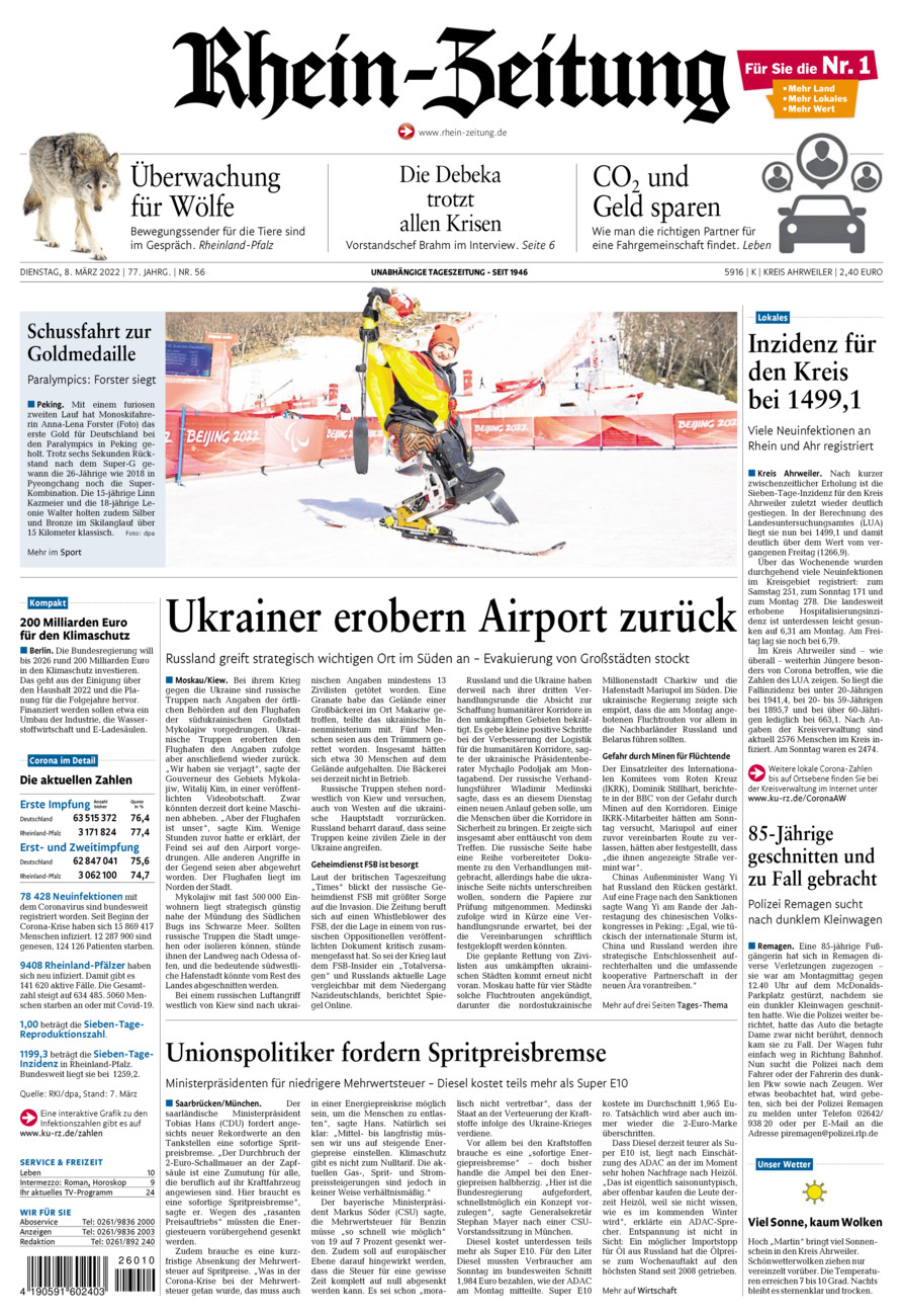 Rhein-Zeitung Kreis Ahrweiler vom Dienstag, 08.03.2022