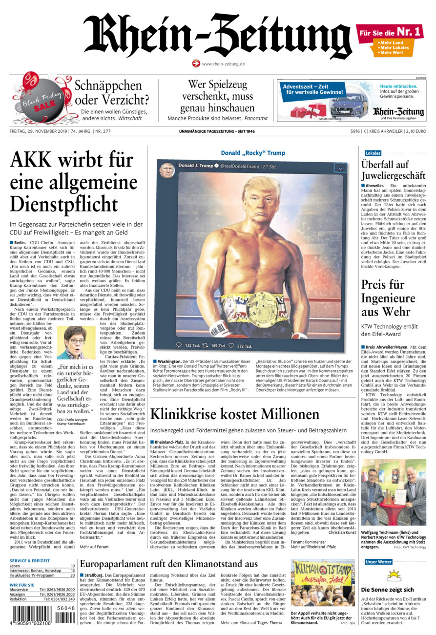 Rhein-Zeitung Kreis Ahrweiler vom Freitag, 29.11.2019