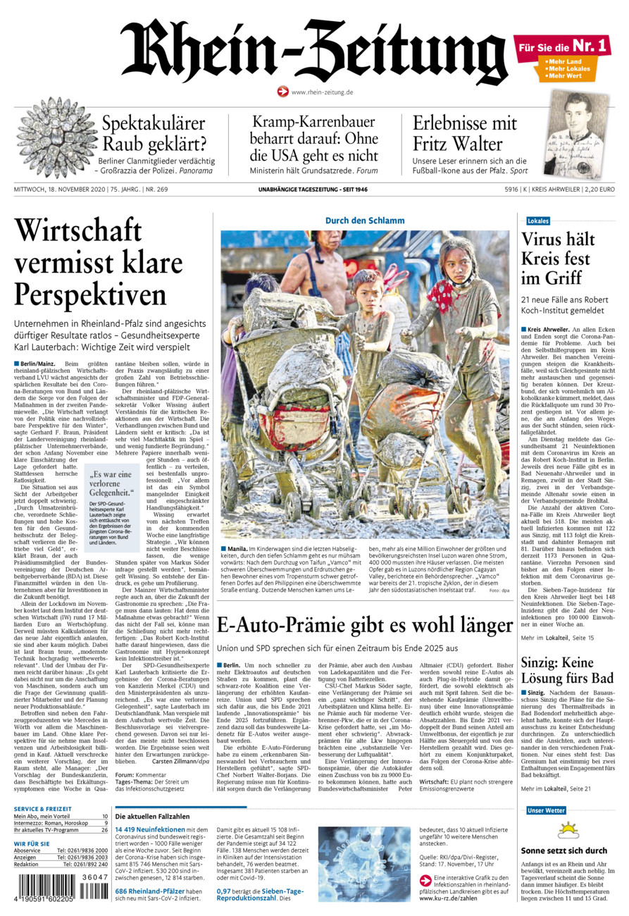 Rhein-Zeitung Kreis Ahrweiler vom Mittwoch, 18.11.2020