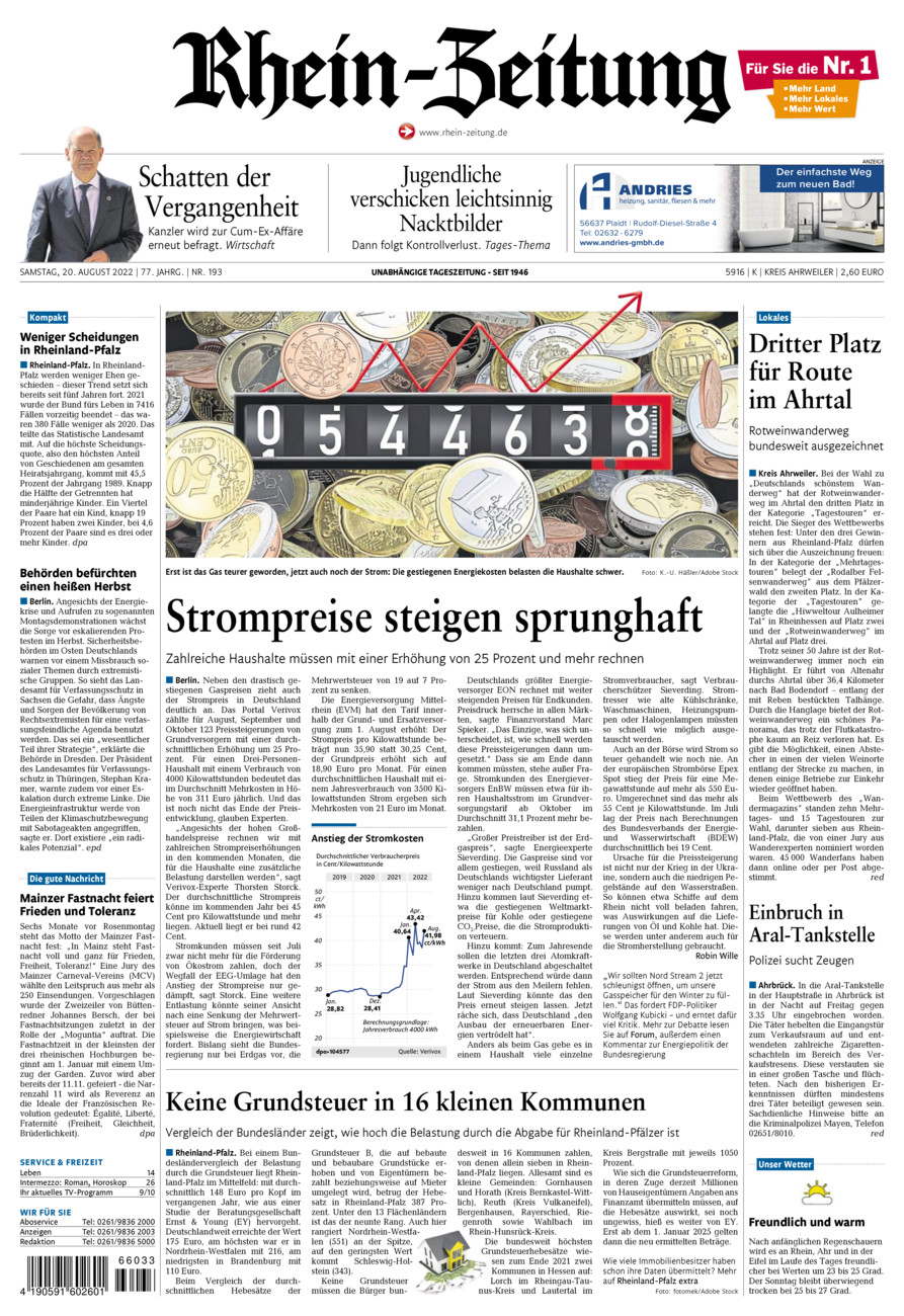Rhein-Zeitung Kreis Ahrweiler vom Samstag, 20.08.2022