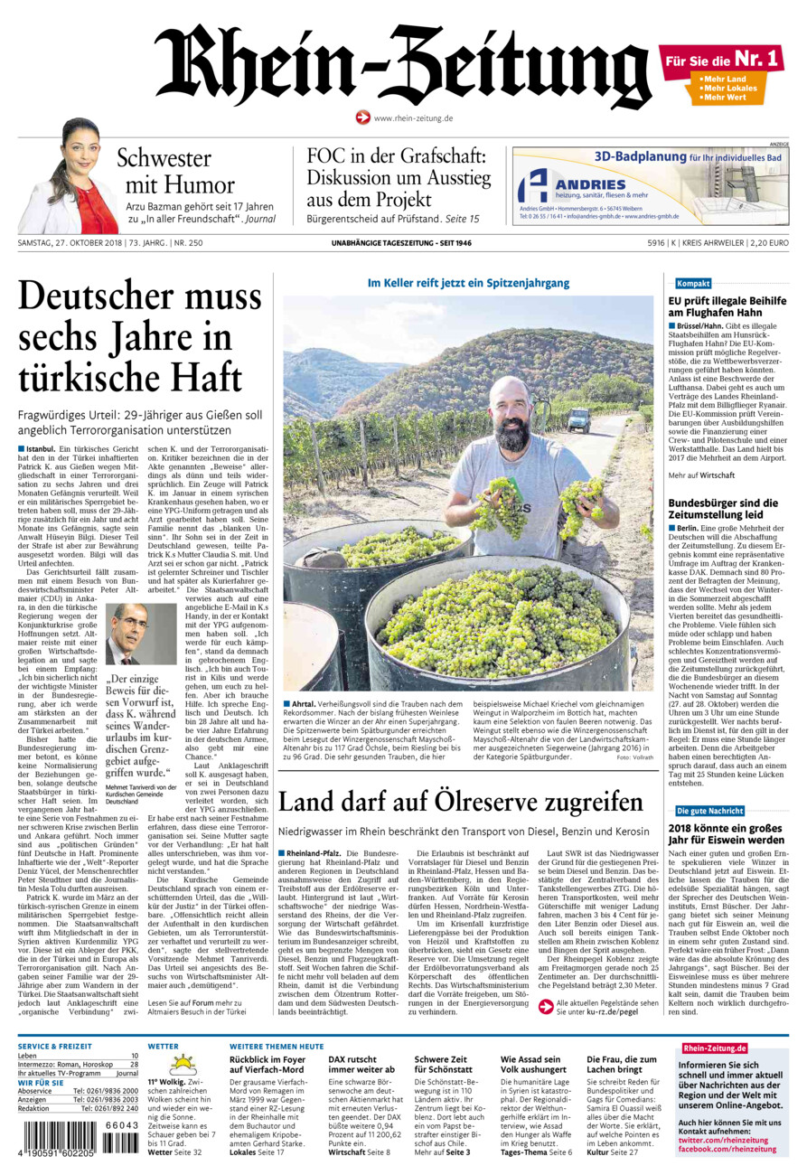 Rhein-Zeitung Kreis Ahrweiler vom Samstag, 27.10.2018